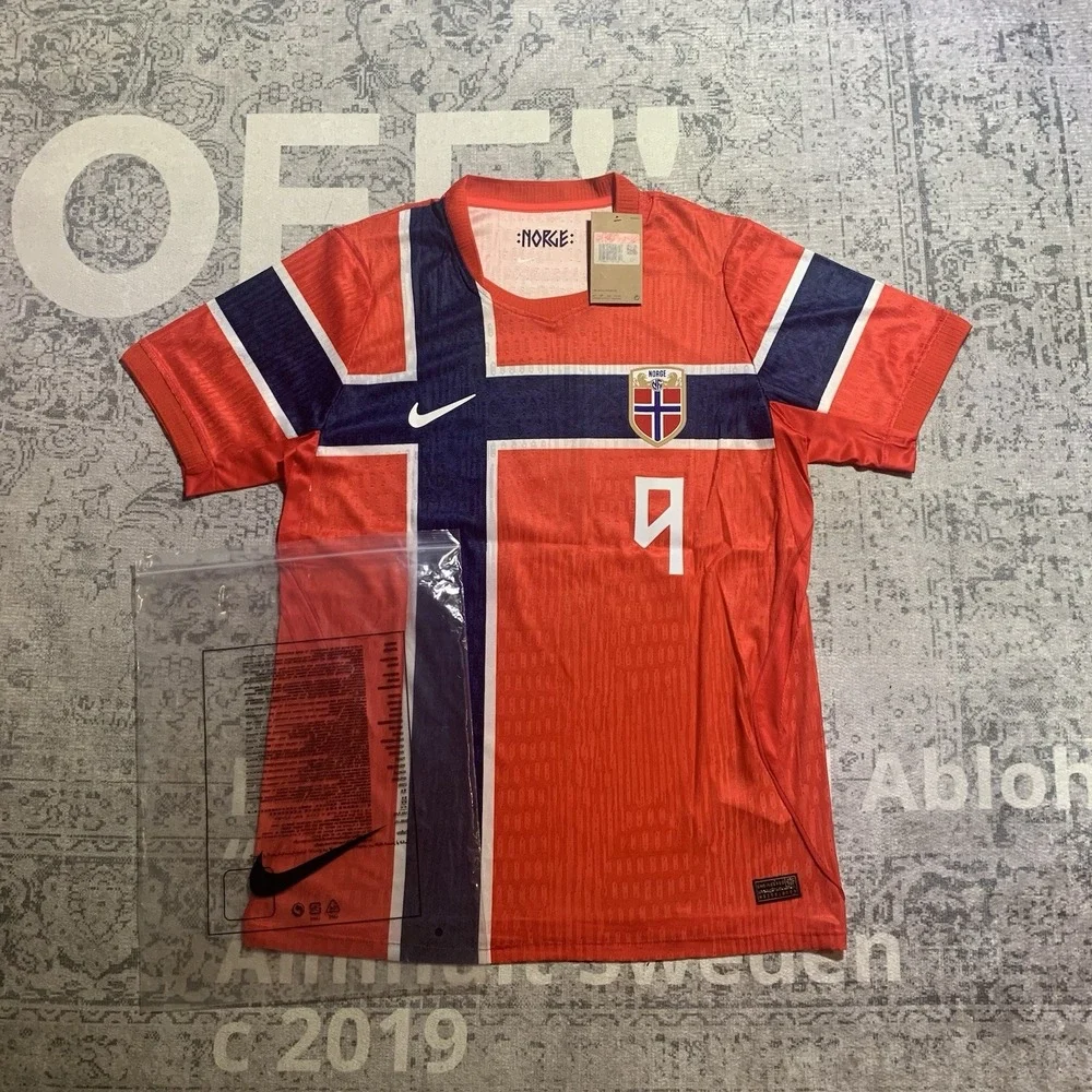 Norway National Team Braut Haaland #9 Soccer Jersey Red/Blue Men Size Large NWT